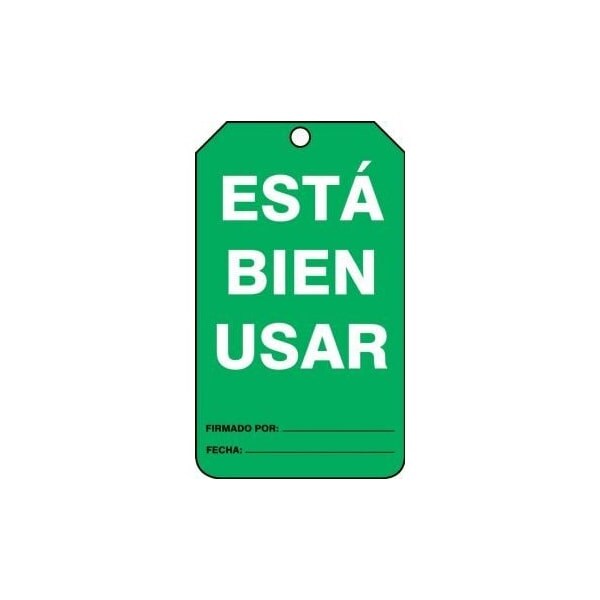 Accuform Spanish Safety Tags, EQUIPMENT STATUS OK TO USE, 5.75in x 3.25in, PF-Cardstock, 25PK SHMGT217CTP - main